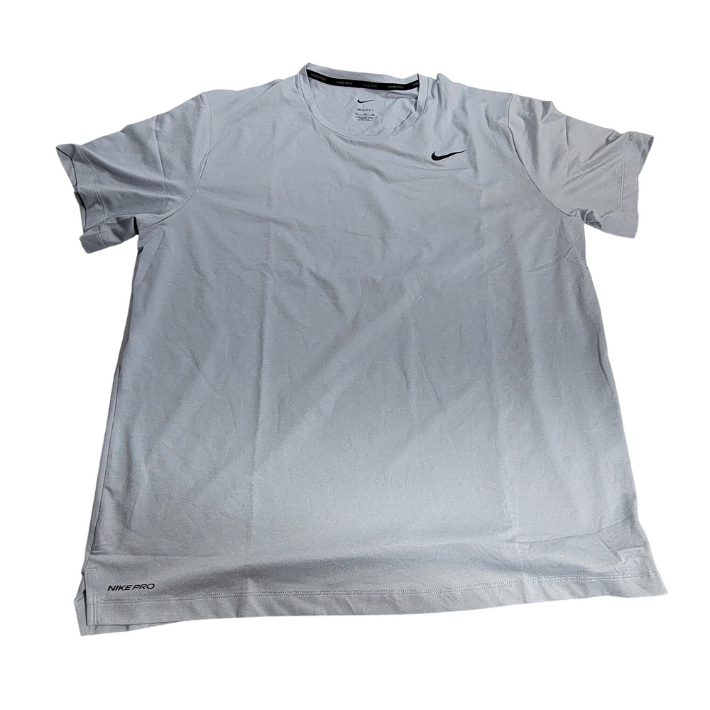 Nike Pro Dri-FIT Mens XL Light Grey Short Sleeve Training Shirt Gym Top